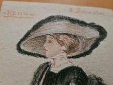 Menu Ancien Dessin Original Femme Élégante Signé Art Nouveau Style Mucha