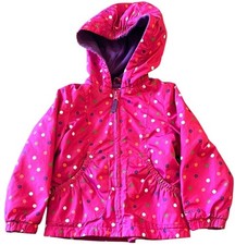 OshKosh Toddler Girls 2T Rainbow Dot Fleece Lined Hooded Windbreaker Jacket Pink