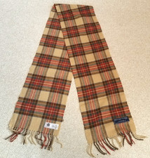 Mens Scarf-HIGHLAND TWEEDS-British Isles-brown/red plaid 100 wool fringe-10x69