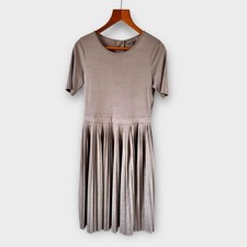 Oliver Bonas Pleated Dress 10 Silver Grey Midi Short Sleeve Party Work Casual