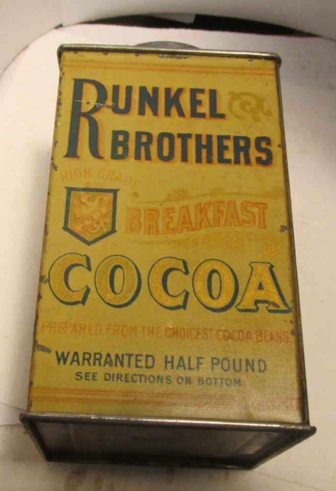 antique ltin-Runkel Brothers Breakfast Cocoa New York 5" tall 2 1/2" square - Image 3 of 4