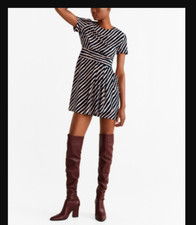 Mango Stripped Print Dress-Pink/White/Black-8US-BROKEN ZIPPER