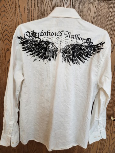 Vintage Eighty Eight langärmliges geknöpftes Hemd Herren Large weiß Skate-Druck Y2K - Bild 5 von 6