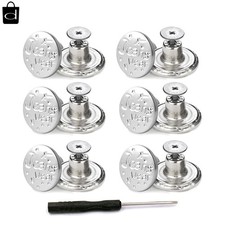 12 Pcs Button for Sewing Metal Jeans17 mm No-Sew Nailess Removable Metal Jean...