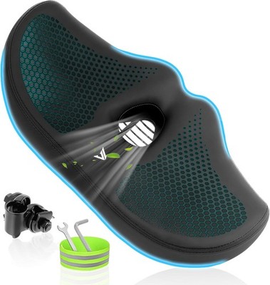 Extra Wide Noseless Bike seat Cushion for Men Women Memory Foam Filling Large Bi