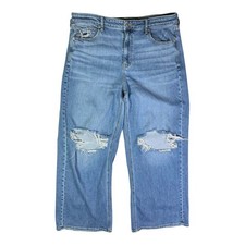 American Eagle Size 16 Regular Super High-Rise Baggy Wide-Leg Jeans Distressed