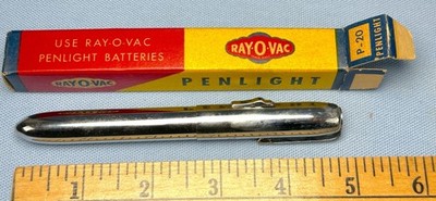 Vintage NOS RAYOVAC Penlight CHROME P-20 MINT UNUSED IN BOX