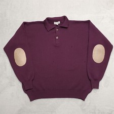 Vintage Tricots St Raphael Sweater Men XL Plum100 Virgin Wool Collared Pullover