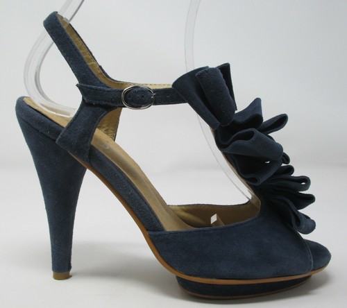 Aldo size 4 (37) blue suede high heel platform ruffle platform peep toe sandals - Picture 6 of 12