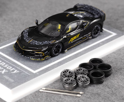 MJ 1:64 Matte Black Mansory F9XX Racing Sports Model Diecast Metal Car