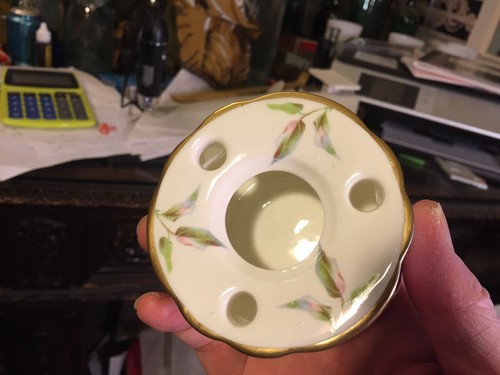 vintage Hammersley Bone China inkwell and underliner Rose as is lid edge chip - Picture 5 of 12
