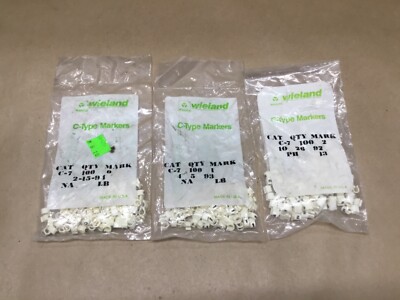 Lot Of 3 100 Ct. Wieland C-Type Number 0,1,2 Slip On Wire Marker C-7 #49D23