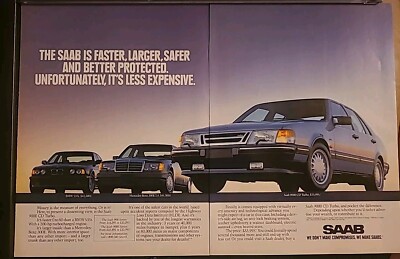 Saab 9000 CD Turbo  Print Ad 1991 16x11 Great To Frame 
