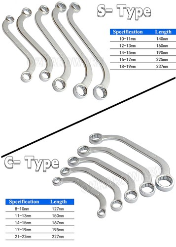 10pc Obstruction Ring Spanner- 5pc 8-22mm C-type Half moon / 5pc 10-19MM S-type - Picture 4 of 8