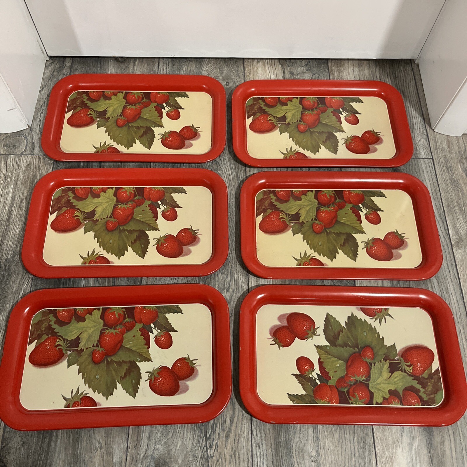Vintage Lot 6 Metal TV Dinner Trays Strawberry Design eBay