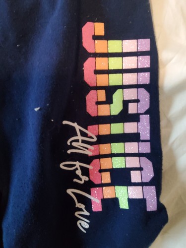 Justice Girls Gym Bike Shorts Navy Blue Rainbow 'All for Love' Elastic Waist S - Picture 2 of 4