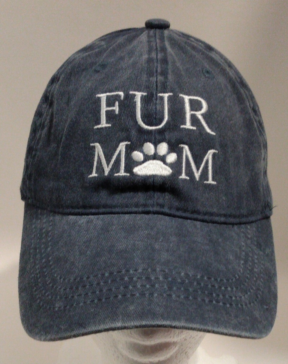 Fur Mom Hat Womens Adjustable Strapback Blue Gray Baseball Cap Pet Paw