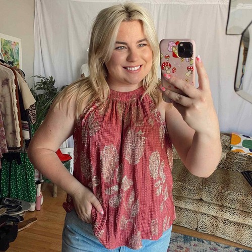 anthropologie feather bone pink mauve sparkly floral halter tank top | eBay