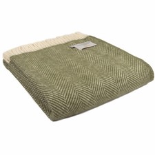 TWEEDMILL TEXTILES 100% Wool Sofa Blanket FISHBONE OLIVE GREEN CREAM KNEE RUG