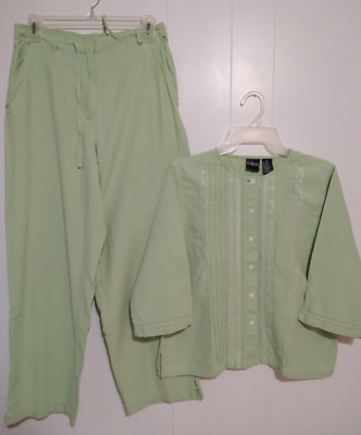 Erika Womens Pants Set Size Medium Light Green