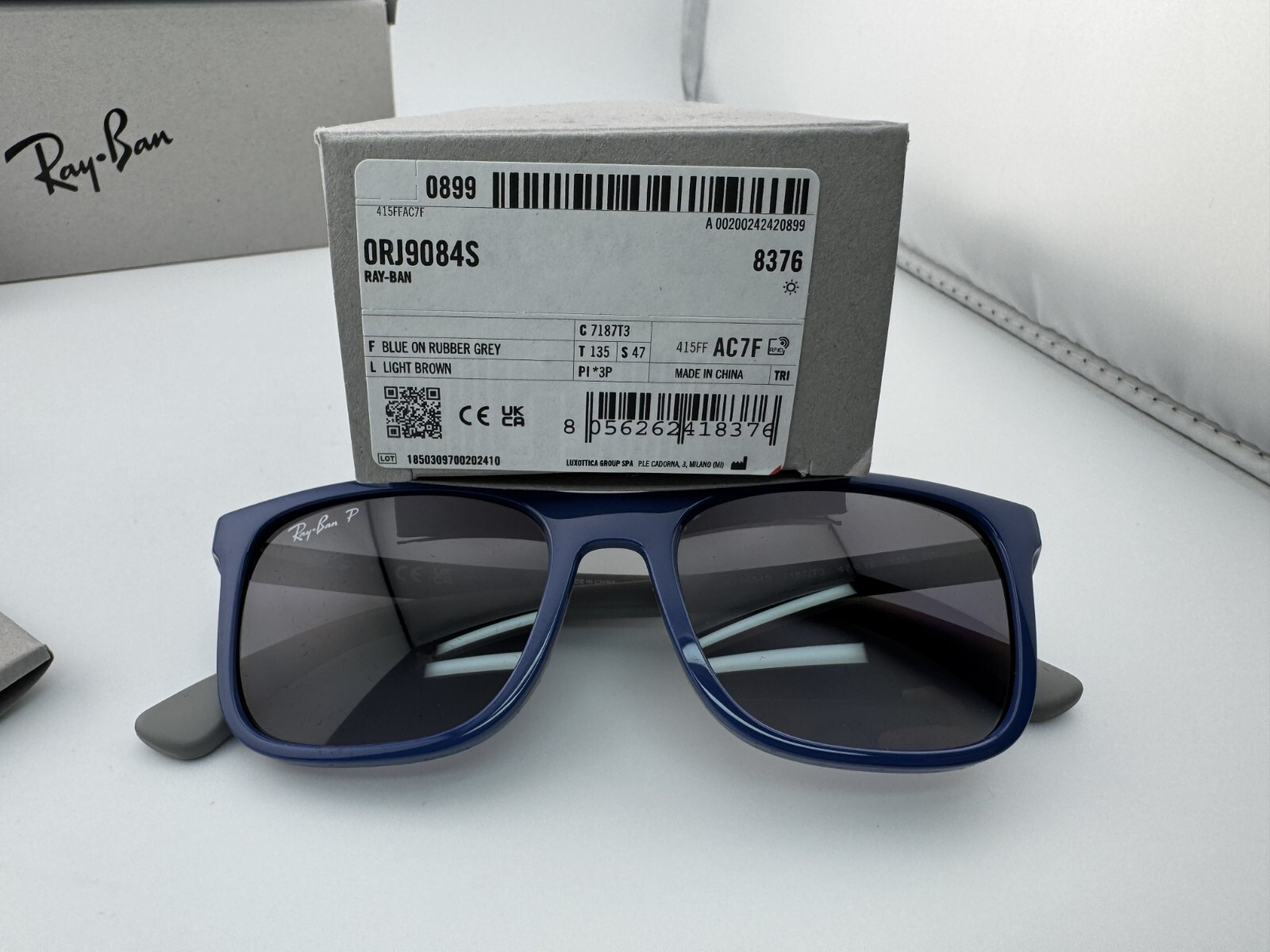 RAY-BAN JUNIOR RJ 9084S 7187T3 BLUE GREY BROWN POLARIZE KIDS SUNGLASSES 47MM NEW