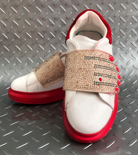 Girls Rhinestone hand detail Sneaker by Aikatu -Youth Sz 2 white/red
