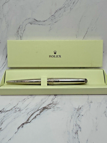 Authentic Rolex Ballpoint Pen Rare Silver Platinum Finish WAVE PATTERN with Case - Picture 2 of 4