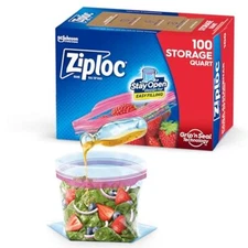 Ziploc Quart Food Storage Bags 100 Count Stay Open Design Grip n Seal Technology