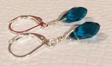 Peacock Blue Quartz Briolettes  Sterling Silver Plated Leverback Earrings