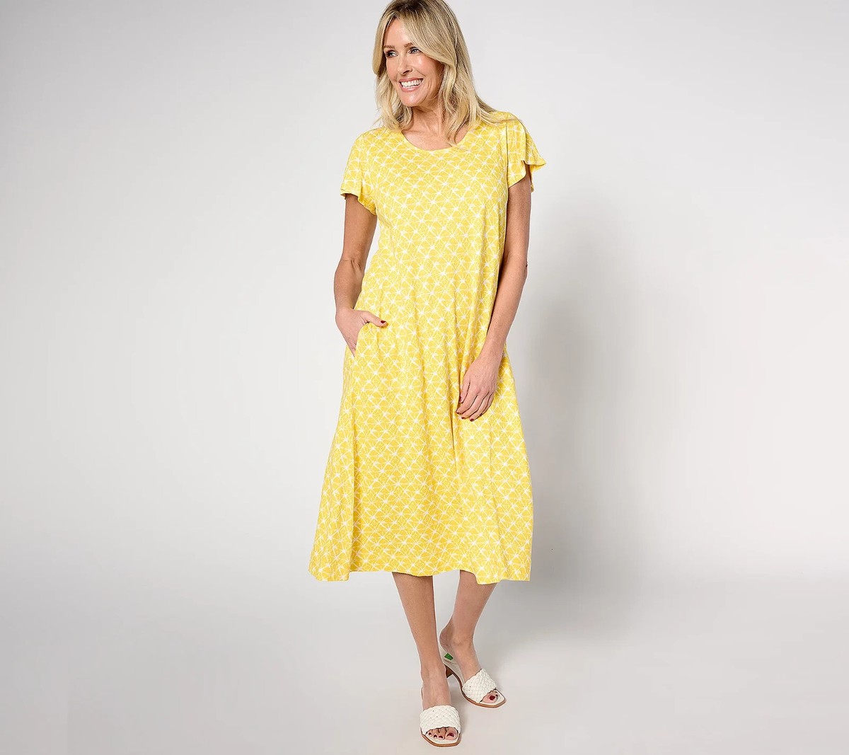 Denim Petite Printed Linen Blend Jersey Scoop Neck Midi Dress XL  A639617