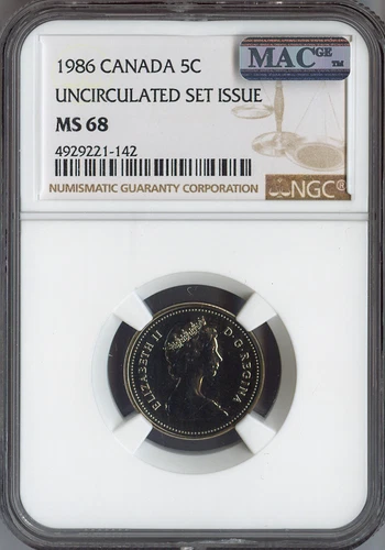 1986 Canada 5 Cents 5C NGC MS68 UNC SET - Quality Auction