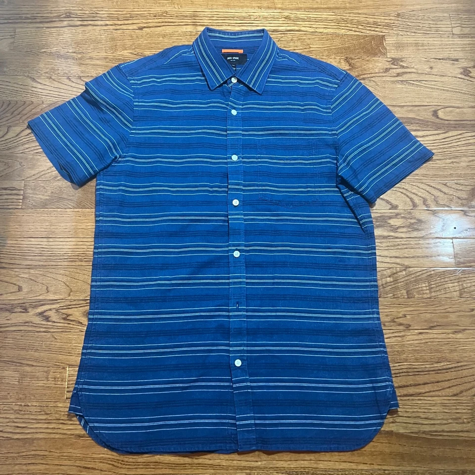Jack Spade Shirt Mens Medium Blue Striped Button Up Casual Preppy Short Sleeve - Image 2 of 4