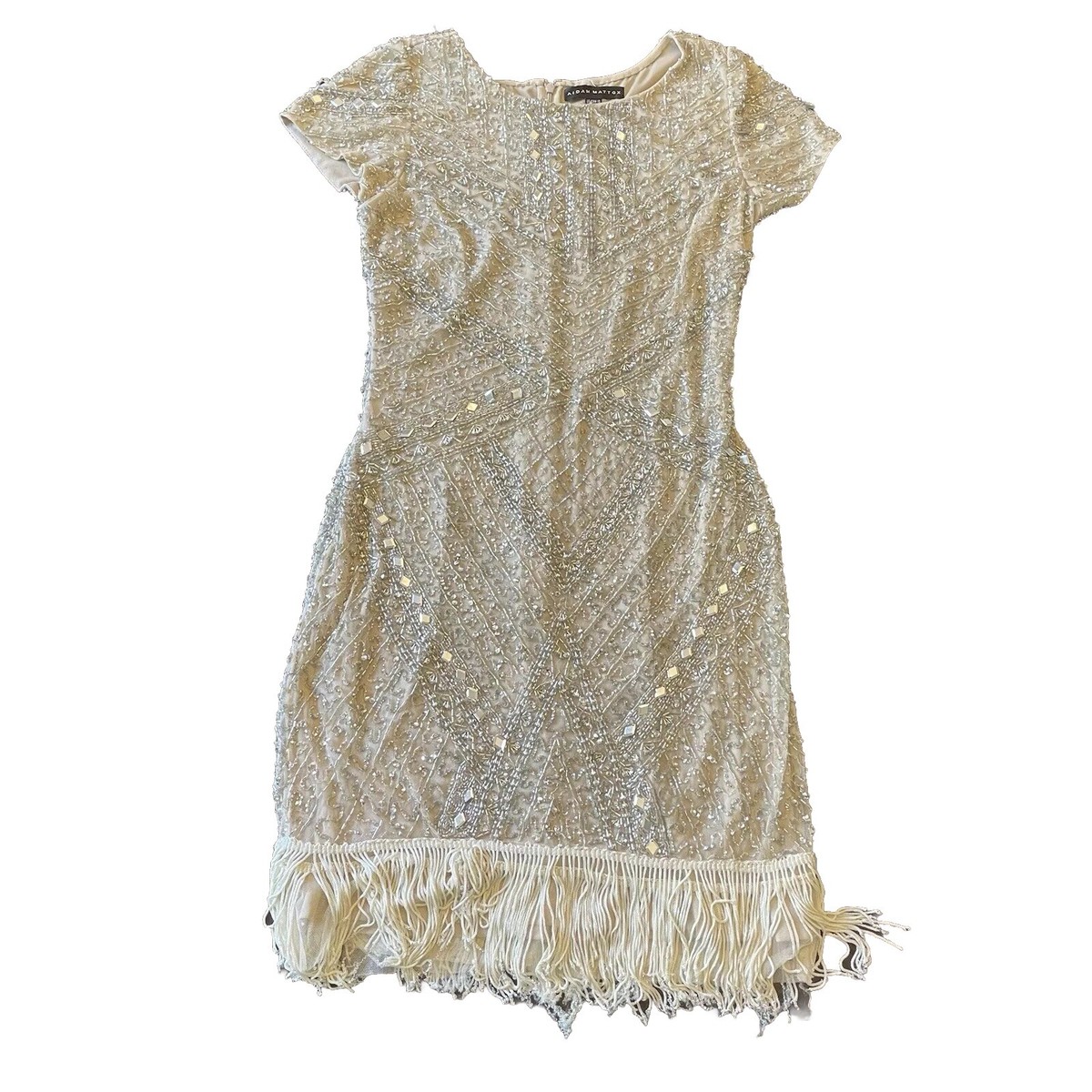 aidan mattox beaded fringe dress Womens Cocktail Sz 10 Embroidered Sequin Black Wedding Guest Dresses P080626 Aidan Mattox gown with COLOR:Surf