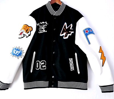 Born Fly Jacket Snap Button Embroidered Sz 2X Wool Anytown U.S.A. Faux Leather 