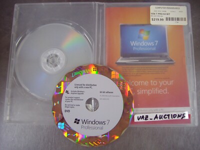 Microsoft Windows 7 Professional Full 64 bit  DVD Version MS WIN PRO =NEW =