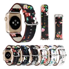 40/44/41/45mm Floral Leather Strap Women Band for Apple Watch Series 9 8 7 6 SE