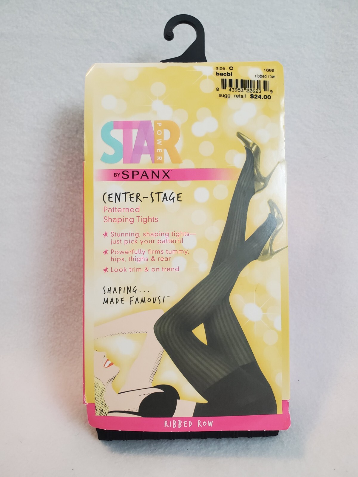 Collant modellante Spanx Star Power Center Stage taglia C fantasia nero fila a costine nuovo con scatola