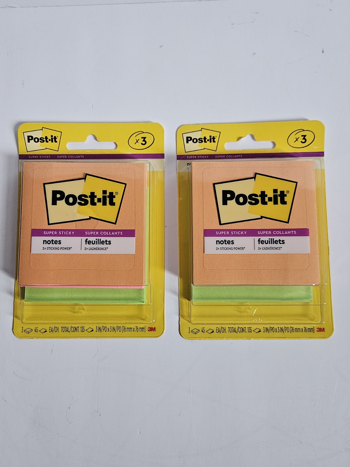 Super Sticky Notes 2-Pack Assorted Colors 45 Sheets per Pad 135 Total Sheets-image