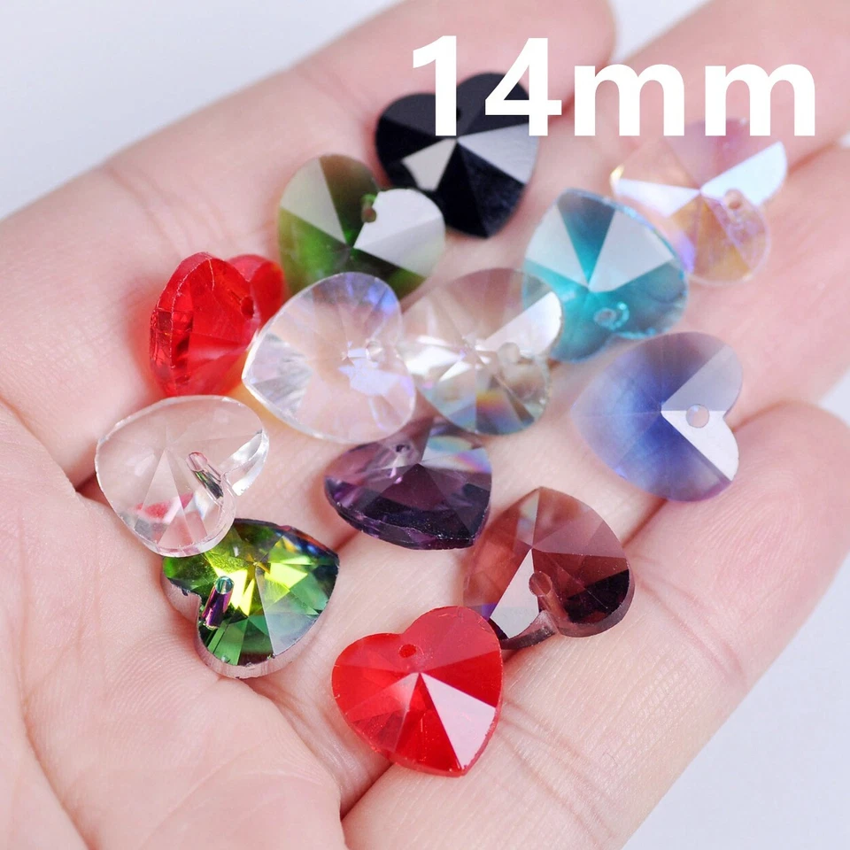 10pcs 10mm 14mm Heart Crystal Glass Faceted Loose Beads Pendants Jewelry Making - Image 4 of 4