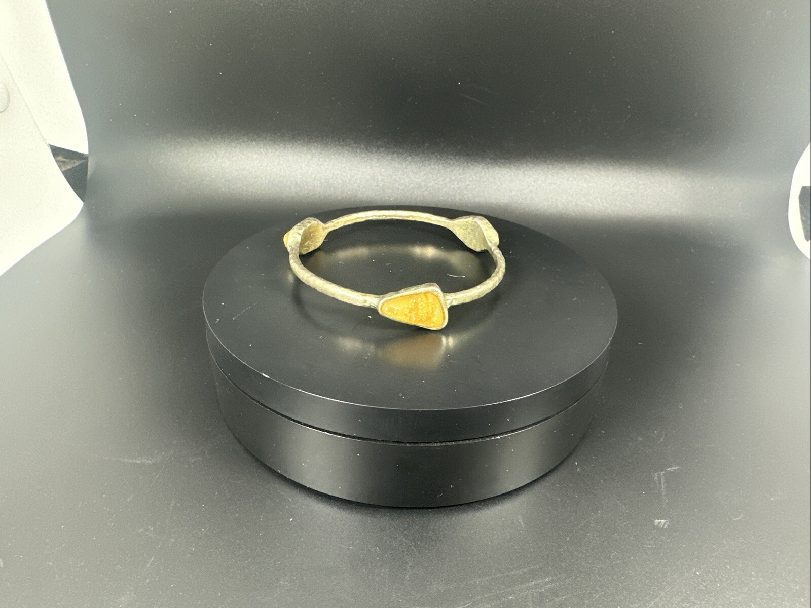 Bangle Stack Brass Bracelet with Raw Stone 7 Inch Fit-image