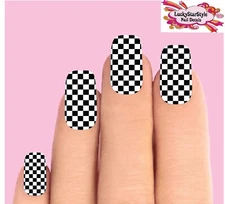 Waterslide Full Nail Decals Set of 10 - Checkered Racing Flag Black and Clear