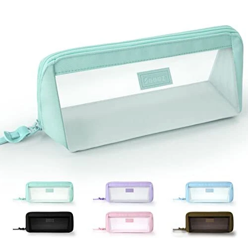 Large Grid Mesh Pencil Case, Big Capacity Clear Pencil Pouch Pen Bag with  Zip