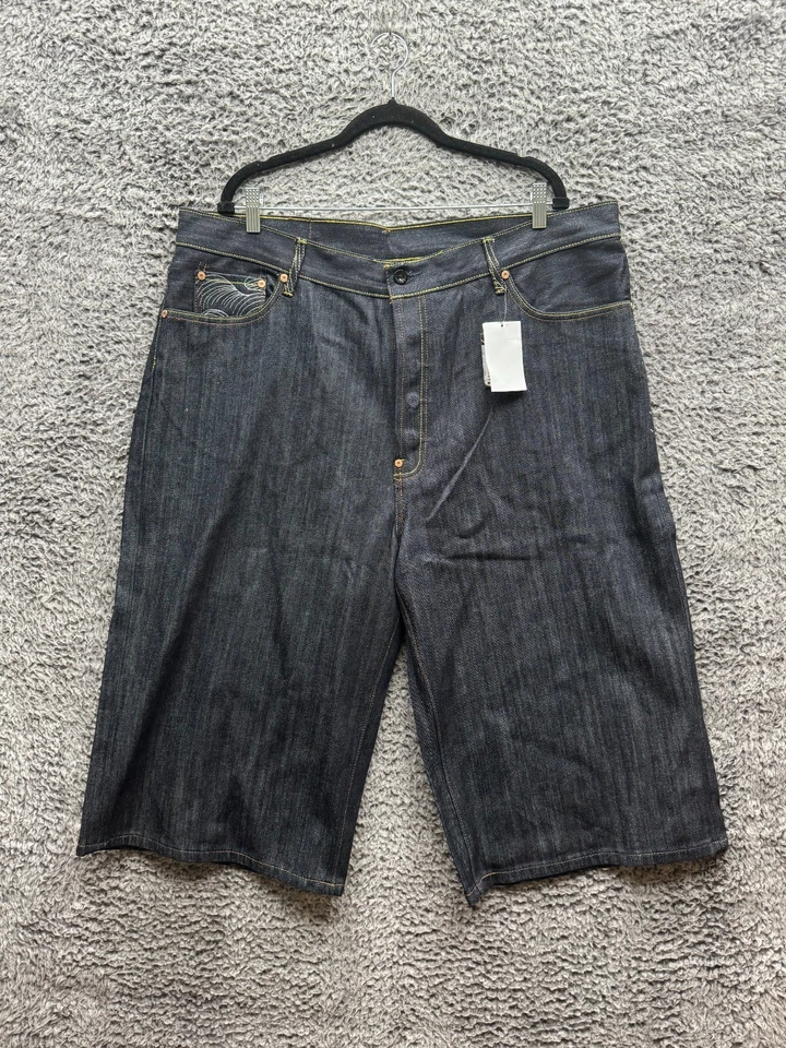 Vintage Red Monkey Co. Mens Blue Waves Denim Button Fly Bermuda Shorts Size 42