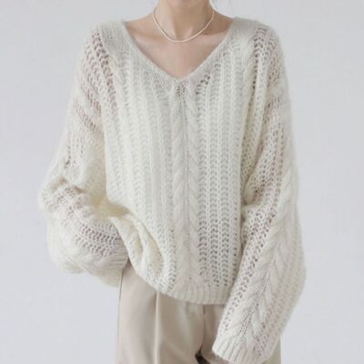 Mohair Pullover Weisser Sommer Pullover Damen Damen Kunst Mohair