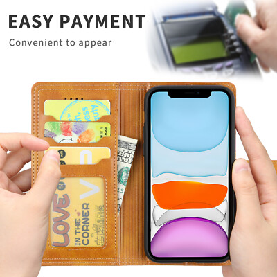 For iPhone 12 11 Pro Max XS 8 Magnet Retro Flip Leather Wallet Card Case Cover