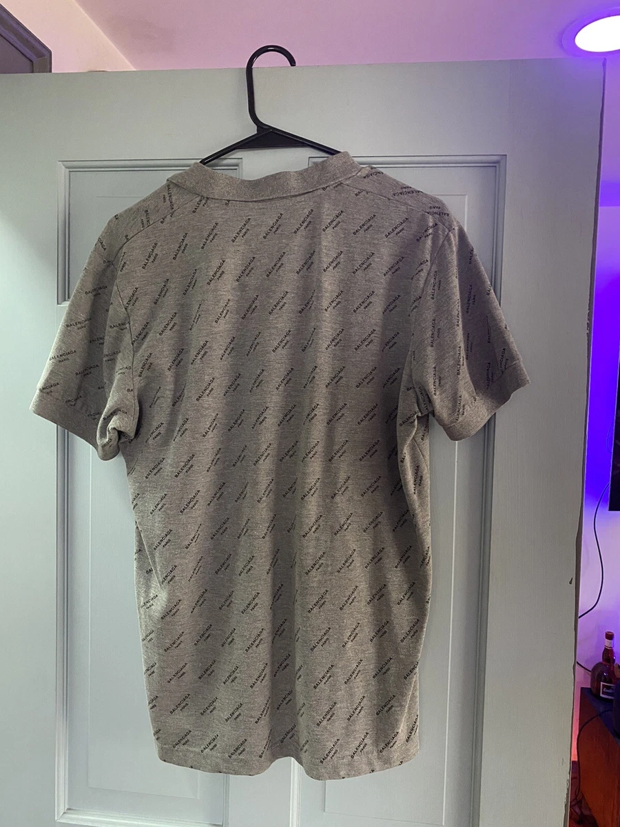 Balenciaga All Over Logo Print Gray Short Sleeve T Shirt Men eBay