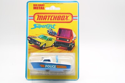 1975 Lesney Matchbox Superfast #52 Police Launch Boat Blue Sealed - Vintage (B7)