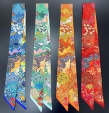 Luxury Silk Skinny Scarf Fashion Bag Handle Ribbon Print Headband Foulard 2025