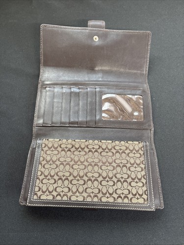 Signature Coach Brown Canvas and Leather Envelope Wallet w/ Checkbook Holder - Picture 8 of 9