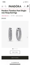 Authentic S 925 ALE Pandora Timeless Pavé Single-row Hoop Earrings CZ #292624C01